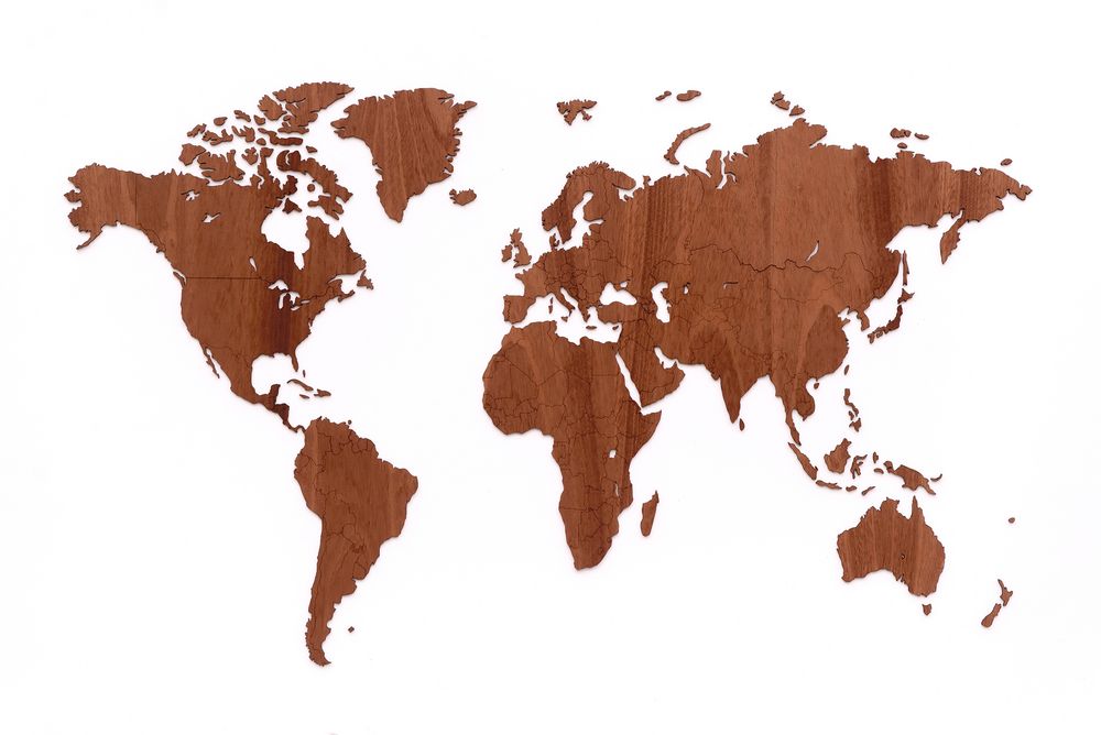 Деревянная карта мира World Map Wall Decoration Exclusive, красное дерево - красный