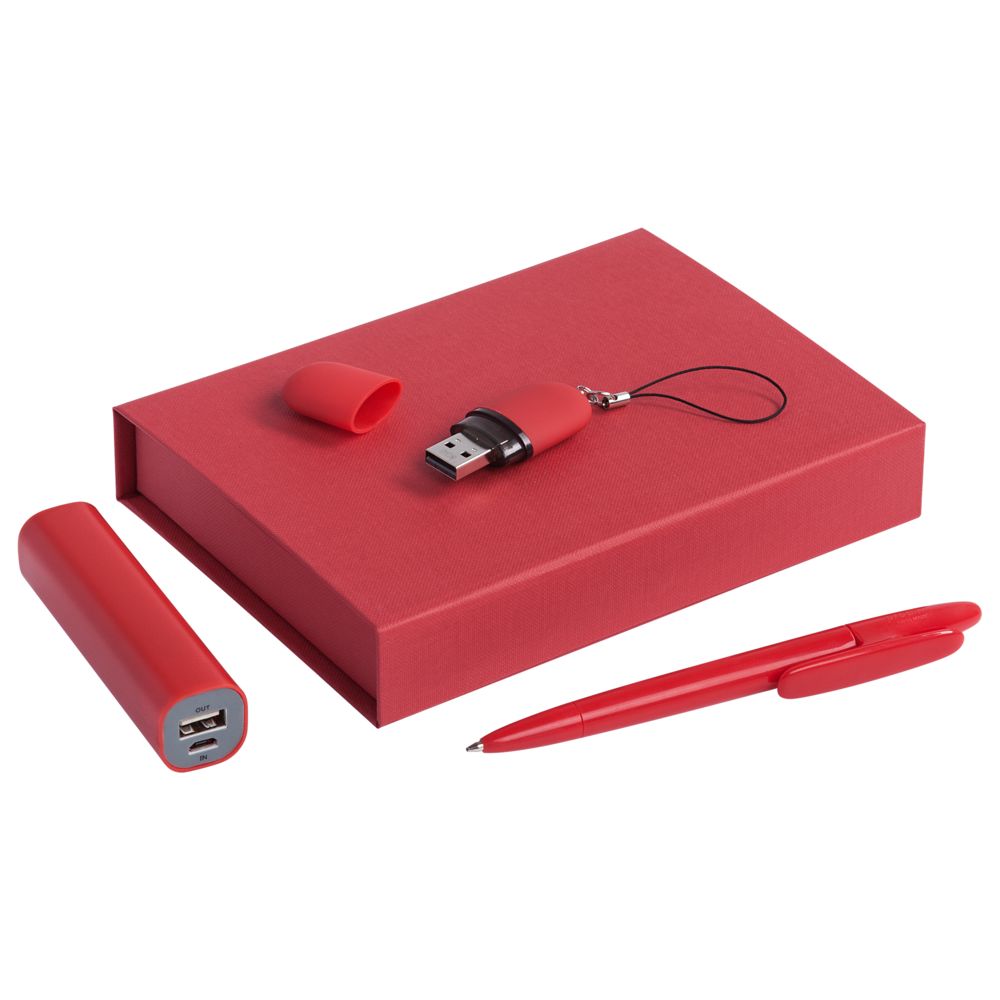 Набор Bond: аккумулятор флешка и ручка - красный