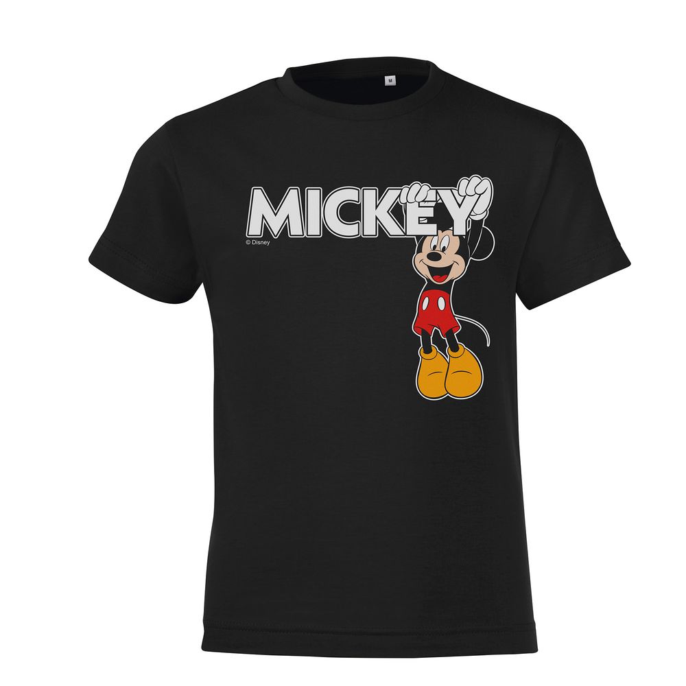 Hey mickey baby. Черная футболка с Микки. Футболка мужч4ая чеиная с Мики Маусом. Логотип Микки Маус на чёрной футболке. Микки детская одежда логотип.